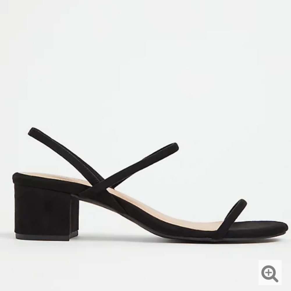 BLACK FAUX SUEDE SLINGBACK BLOCK HEEL  WW